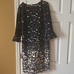 Black Patterned Bell-Sleeve Dress